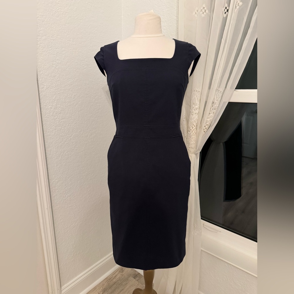 Tory Burch Womens Navy Blue Sleeveless Back Zip Sheath Dress Size 4 EUC $438